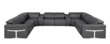Load image into Gallery viewer, Italian Leather Power Reclining U Shaped Ten Piece Corner Sectional With Console - Dark Gray