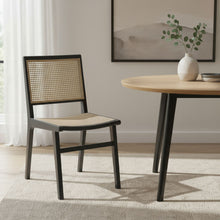 Load image into Gallery viewer, Solid Wood Cane Partially Open Back Dining Side Chair - Black / Natural