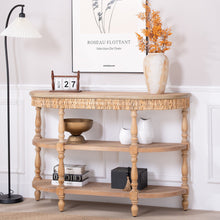 Load image into Gallery viewer, Handcrafted Console Table With Hand Woven Trim, 3 Tier Storage Shelves - Natural