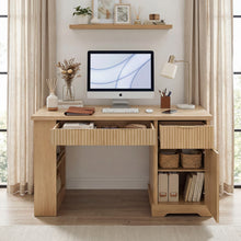 Load image into Gallery viewer, Modern Fluted Office Desk With Storage Cabinet