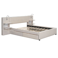 Load image into Gallery viewer, Upholstered Platform Bed With Reading Lights, Drawers, Trundle And Shelves