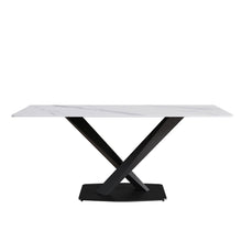 Load image into Gallery viewer, Modern Artificial Stone Straight Edge Metal X Leg Dining Table, 6 People