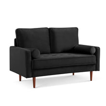 Load image into Gallery viewer, Velvet Loveseat And Toss Pillows - Black / Dark Brown