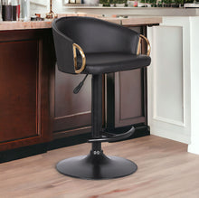 Load image into Gallery viewer, Faux Leather And Iron Swivel Low Back Adjustable Height Bar Chair - Black