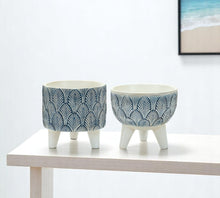 Load image into Gallery viewer, Poly Geometric Pot Planters (Set of 2) - Blue / White