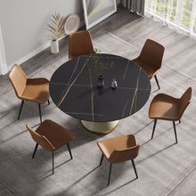 Load image into Gallery viewer, 59.05" Modern Artificial Stone Round Carbon Steel Base Dining Table, Can Accommodate 6 People - Black / White