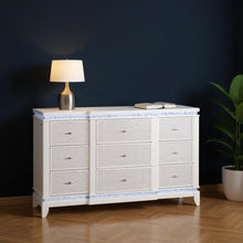 Load image into Gallery viewer, 62" Faux Crystal Glitter Wood Lighted Nine Drawer Triple Dresser - White