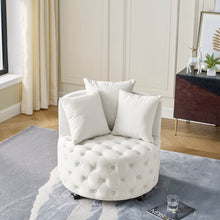 Load image into Gallery viewer, Modern Upholstered Swivel Chair With Button Tufted Design And Movable Wheels