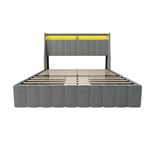 Load image into Gallery viewer, Queen Size Bed Frame With LED Lighting, Winged Headboard With Storage Drawers - Light Gray