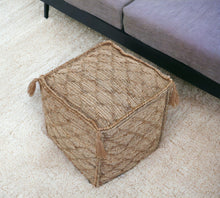 Load image into Gallery viewer, Jute Cube Trellis Pouf Ottoman - Brown