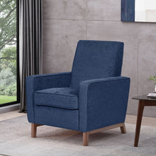 Load image into Gallery viewer, Mid Century Modern Club Chair With Upholstery And Rubberwood Legs - Navy Blue