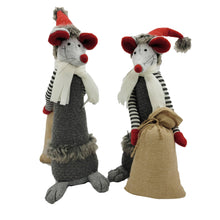 Load image into Gallery viewer, Fabric Rodent Christmas Figurine (Set of 2) - Gray / Brown / Red