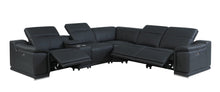 Load image into Gallery viewer, Italian Leather Power Reclining U Shaped Six Piece Corner Sectional With Console - Black