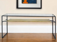 Load image into Gallery viewer, Glass Sled Console Table With Shelves - Clear Black And Gold
