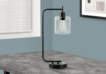 Load image into Gallery viewer, Metal Round Arched USB Table Lamp With Clear Drum Shade - Black