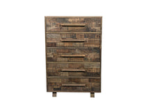 Load image into Gallery viewer, 35" Carved Geometric Solid Wood Five Drawer Dresser - Brown