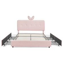 Load image into Gallery viewer, Upholstered Bed With Oversized Rabbit Ear Headboard, LED Lights & 4 Storage Drawers