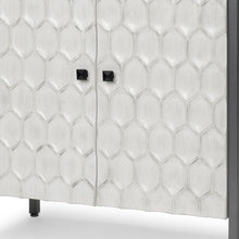 Load image into Gallery viewer, 32" Wood And Metal Carved Geometric Accent Cabinet With Two Doors - Gray / White