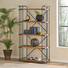Load image into Gallery viewer, Yorktown - Industrial 5 Shelf Bookcase With Metal Pipework And Solid Fir - Natural