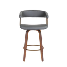 Load image into Gallery viewer, Faux Leather Swivel Counter Height Bar Chair - Gray And Wood Brown