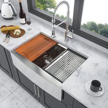 Load image into Gallery viewer, Double Bowl Farmhouse Sink Workstation 33" Stainless Steel 16 Gauge Apron Front - Black / Gray