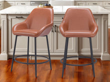 Load image into Gallery viewer, 25" Faux Leather And Steel Counter Height Bar Chairs (Set of 2) - Brown And Black
