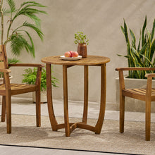 Load image into Gallery viewer, Outdoor Circular Wood Bistro Table With Curved Legs And Slat Panel Table Top - Teak