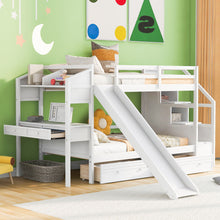 Load image into Gallery viewer, Bunk Bed With Storage Staircase, Slide, Desk, Drawers, And Shelves