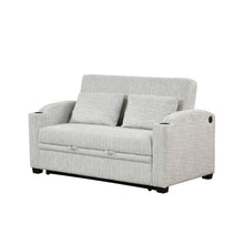 Load image into Gallery viewer, Pull Out Loveseat Sofa With Adjsutable Backrest, 2 Pillows, Cup Holders, USB Ports For Living Room