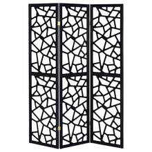 Load image into Gallery viewer, 3 Panel Folding Screen With Mosaic Cutout Design - Black