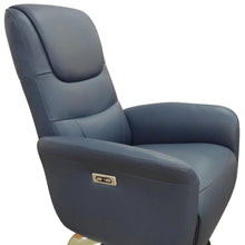 Load image into Gallery viewer, Tufted Genuine Leather Power Swivel Recliner (730554) - Navy Blue