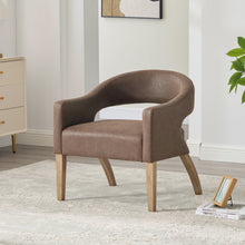 Load image into Gallery viewer, Upholstered Open Back Armchair With Weathered Rubberwood Legs