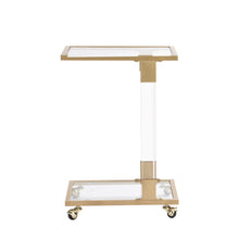 Load image into Gallery viewer, Side Table, Sofa Table, Glass Top C Shape Square Table With Metal Base For Living Room, Bedroom, Balcony Home And Office
