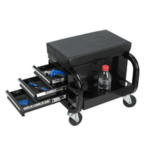 Load image into Gallery viewer, Rolling Creeper Garage Seat With 3 Built In Drawers, Rolling Tool Chest For Shop Or Garage - Black