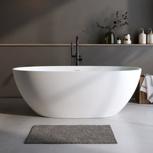 Load image into Gallery viewer, Solid Surface Matte Tub, Solid Surface Soaking Tub, Stone Resin Freestanding Bathtub, Thick Edge Stand Alone Tubs With Overflow, Pop-Up Drain (Oval) - Matte White