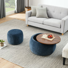 Load image into Gallery viewer, Round Storage Ottoman, 2 In 1 Function, End Table And Ottoman