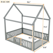 Load image into Gallery viewer, Wood House Bed With Fence And Door