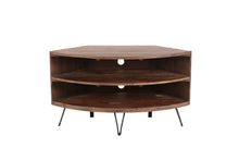 Load image into Gallery viewer, Fan Shape Reclaimed Wood Corner Media Table For Living Room Wise Use Your Space - Natural