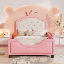 Load image into Gallery viewer, Twin Size Cute Princess Upholstered Daybed Low To The Ground Design With Button Tufted Crown Headboard For Kids - Pink