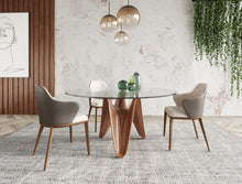 Load image into Gallery viewer, 59" Rounded Glass And Solid Manufactured Wood Pedestal Base Dining Table - Clear