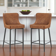 Load image into Gallery viewer, 26" Metal And Faux Leather Low Back Counter Height Bar Chairs (Set of 2) - Orange / Black