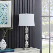 Load image into Gallery viewer, Geo Glass Table Lamp With White Shade - Brushed Silver