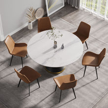 Load image into Gallery viewer, Modern Artificial Stone Round Carbon Steel Base Dining Table, Can Accommodate 6 People