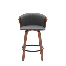 Load image into Gallery viewer, 26" Faux Leather With Solid Wood Swivel Counter Height Bar Chair - Gray And Wood Brown