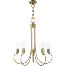 Load image into Gallery viewer, 26" Five Light Dimmable Chandelier With Shades - Antiqued Brass