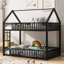 Load image into Gallery viewer, Metal House Bunk Bed With Fence And Door