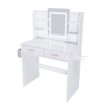 Load image into Gallery viewer, Elegant LED Mirror Vanity Dressing Table With Adjustable Lights, Drawers & Storage - White