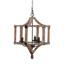 Load image into Gallery viewer, 3 Light Wood Drum Chandelier, Hanging Light Fixture With Adjustable Chain For Kitchen, Bulb Not Included - Brown