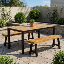 Load image into Gallery viewer, 3 Piece Outdoor Dining Set, Rectangular Patio Table & 2 Benches - Black / Teak