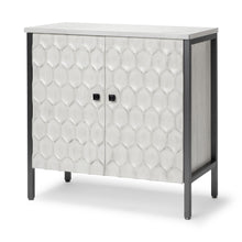 Load image into Gallery viewer, 32" Wood And Metal Carved Geometric Accent Cabinet With Two Doors - Gray / White